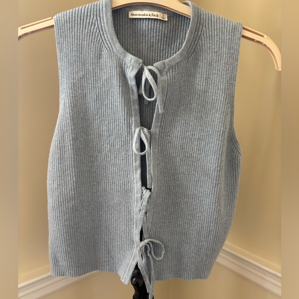 Abercrombie & Fitch Light Blue Ribbed Tie-Front Knit Vest